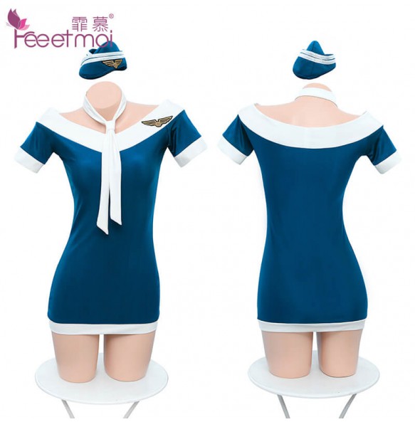 FEE ET MOI Romantic Stewardess Costumes Bodycon Dresses (Blue)